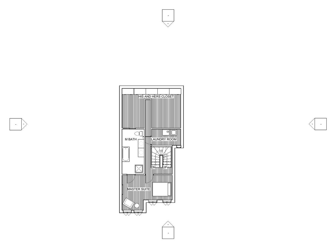 Upper level plan with guest bedroom, bath, and game room