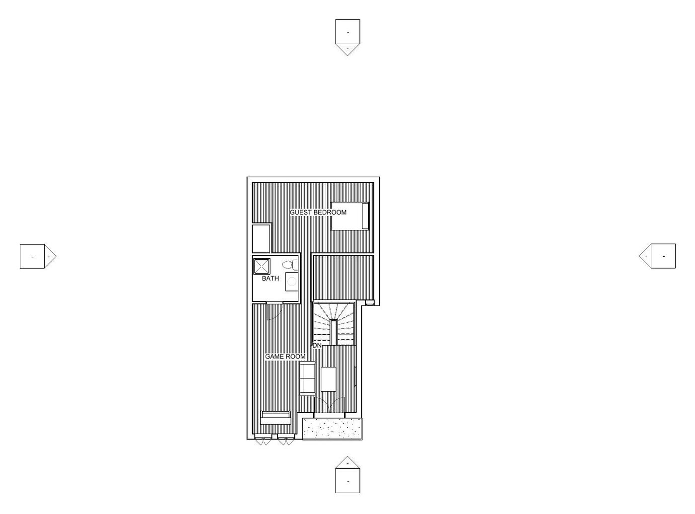 Master level plan with master suite, bath, laundry, and closet